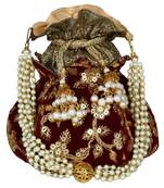 Lotus Embroidered Velvet Potli Maroon & Gold