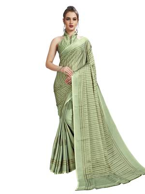 Green Printed Shimmer Sarees With Unstitched Blouse 1