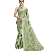 Green Printed Shimmer Sarees With Unstitched Blouse