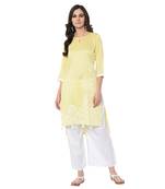 Women's Yellow Khadi Print Straight Polysilk Kurta Palazzo Set
