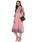 Women's Pink Digital Print Flared Polysilk Kurta Pant Set