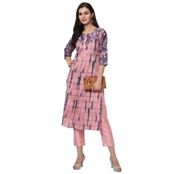 Women's Pink Digital Print Straight Polysilk Kurta Pant Set 1