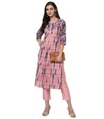 Women's Pink Digital Print Straight Polysilk Kurta Pant Set
