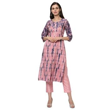 Women's Pink Digital Print Straight Polysilk Kurta Pant Set 2