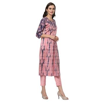 Women's Pink Digital Print Straight Polysilk Kurta Pant Set 4