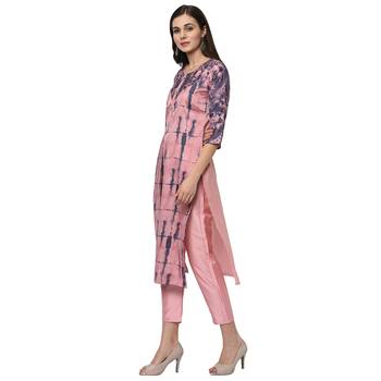 Women's Pink Digital Print Straight Polysilk Kurta Pant Set 5