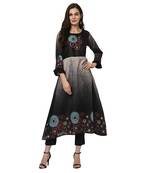Women's Black Digital Print A-LINE Polysilk Kurta Pant Set