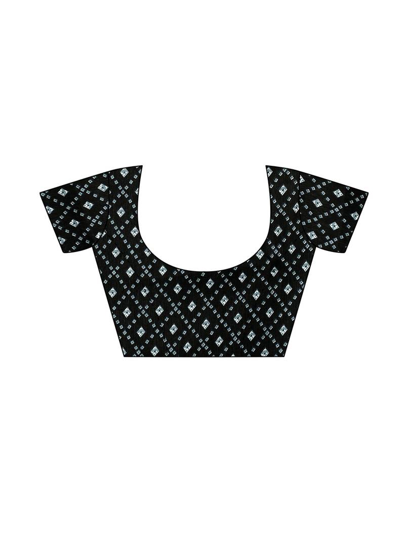 Black Printed Silk Blend Sarees With Unstitched Blouse