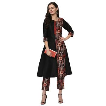 Women's Black Digital Print A-LINE Polysilk Kurta Pant Set 1