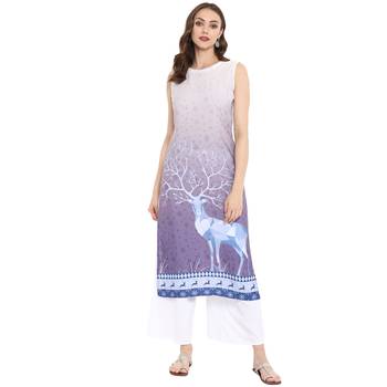 women's Purple Color Digital Print Straight Crepe Kurti 2
