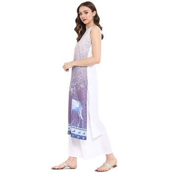 women's Purple Color Digital Print Straight Crepe Kurti 4