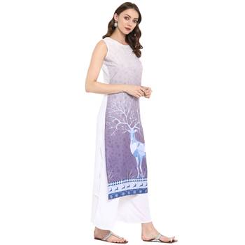 women's Purple Color Digital Print Straight Crepe Kurti 5
