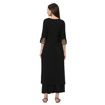 Women's Black Foil Print Straight Crepe Kurta 1