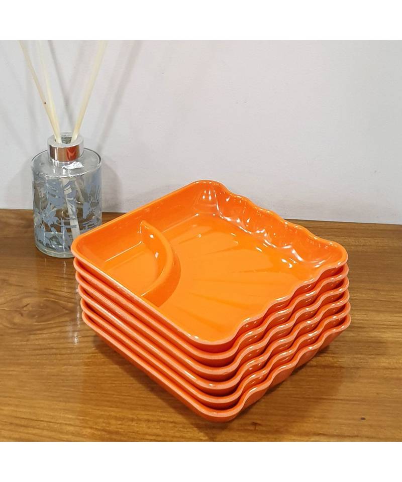 Orange Square High Grade Melamine Quarter Serving Plates ( 6 inches x 6 inches ) - Set of 6