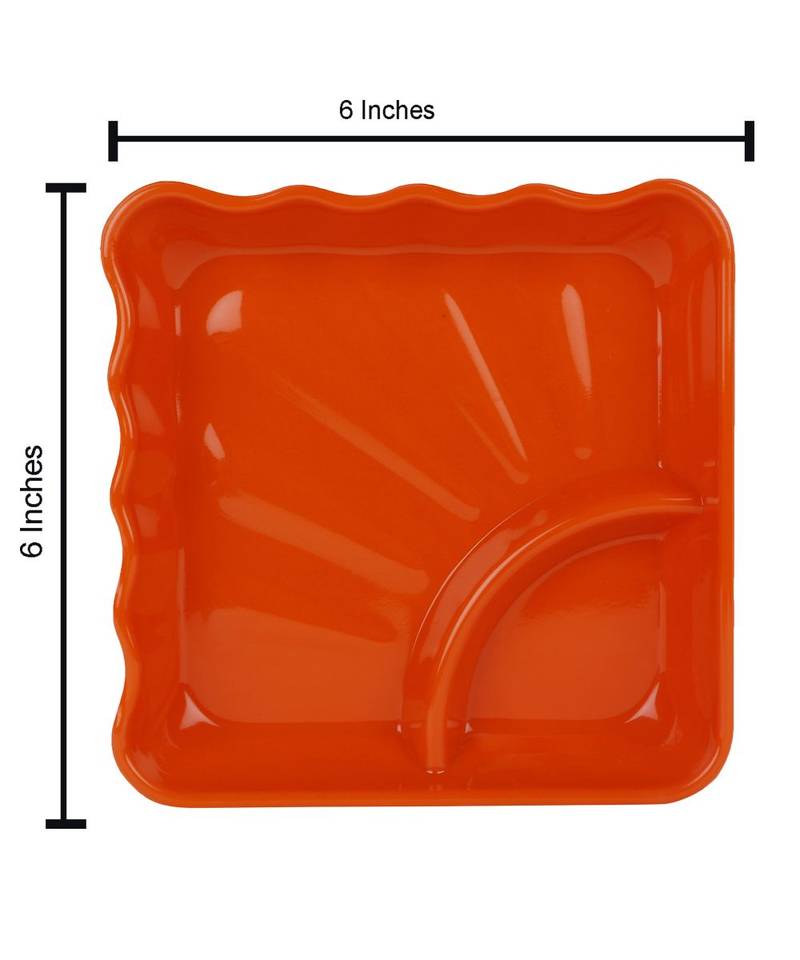 Orange Square High Grade Melamine Quarter Serving Plates ( 6 inches x 6 inches ) - Set of 6