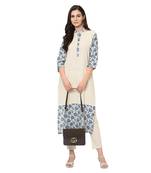 Women's Off White Digital Print Straight Flax Kurti