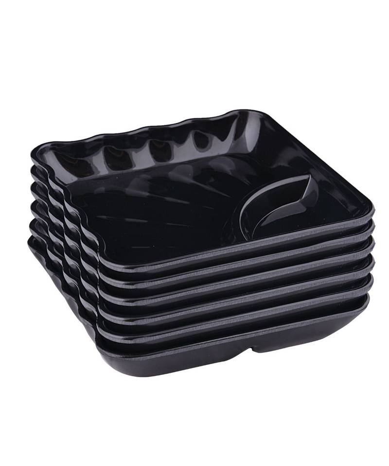 Black Blue Square High Grade Melamine Quarter Serving Plates ( 6 inches x 6 inches ) - Set of 12