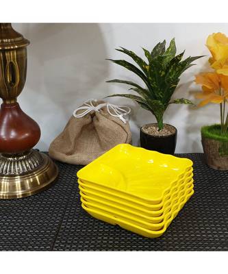 Yellow Square High Grade Melamine Quarter Serving Plates ( 6 inches x 6 inches ) - Set of 12 1