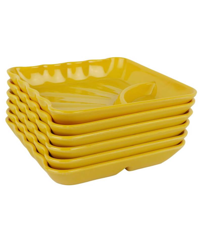 Yellow Square High Grade Melamine Quarter Serving Plates ( 6 inches x 6 inches ) - Set of 12