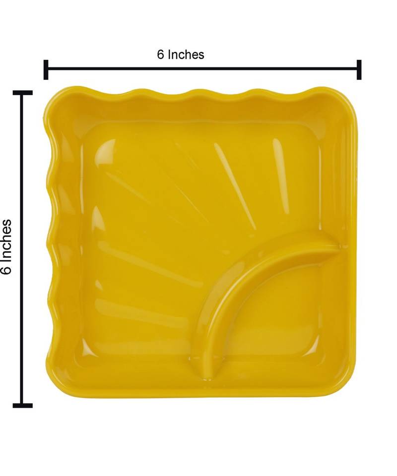 Yellow Square High Grade Melamine Quarter Serving Plates ( 6 inches x 6 inches ) - Set of 12
