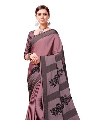 pink Printed Shimmer Sarees With Unstitched Blouse 2