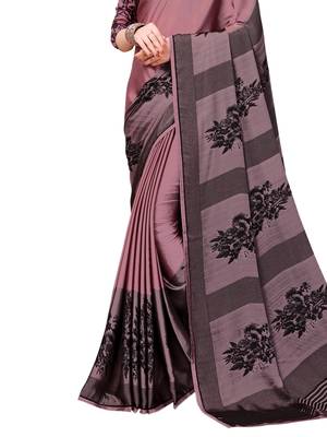 pink Printed Shimmer Sarees With Unstitched Blouse 3