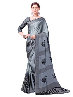 Grey Printed Shimmer Sarees With Unstitched Blouse 1