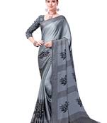 Grey Printed Shimmer Sarees With Unstitched Blouse