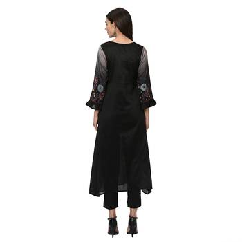 Women's Black Digital Print A-LINE Polysilk Kurti 3