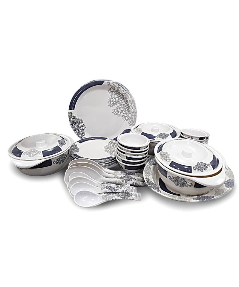 Multicolored Petal Decor Heavy Round High Grade Melamine Dinner Set - Set of 40