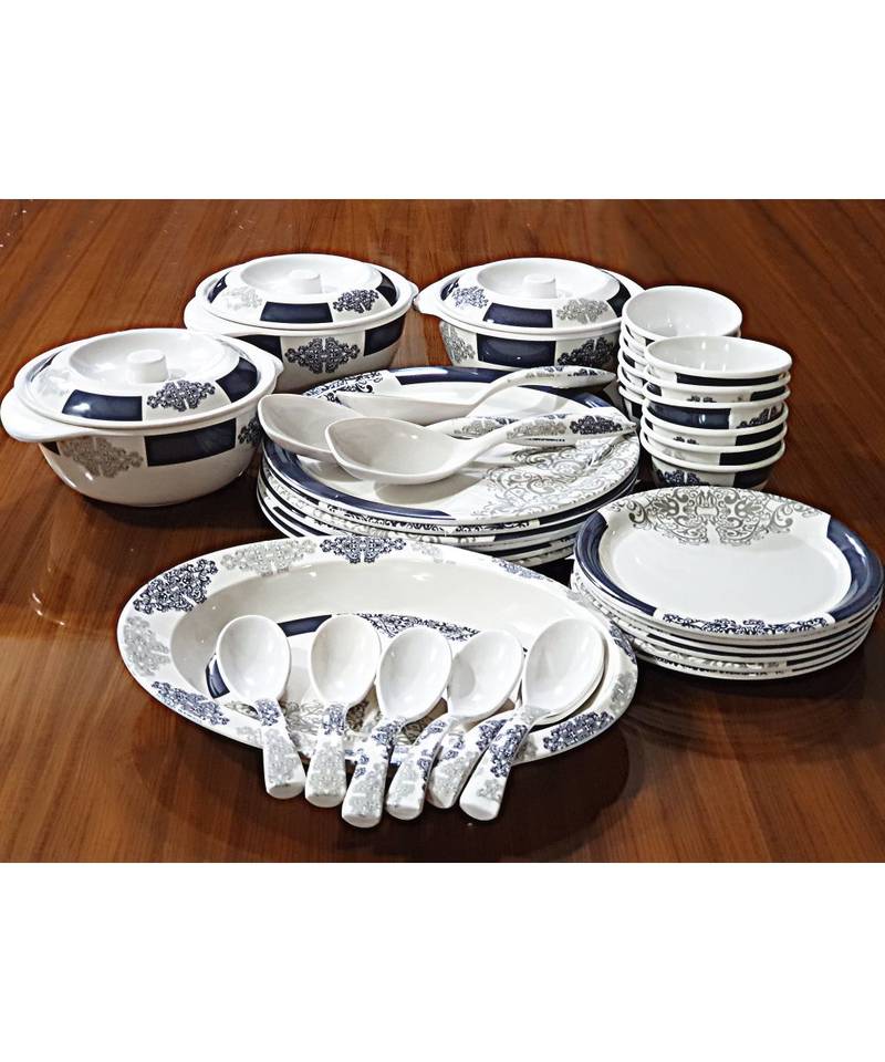 Multicolored Petal Decor Heavy Round High Grade Melamine Dinner Set - Set of 40