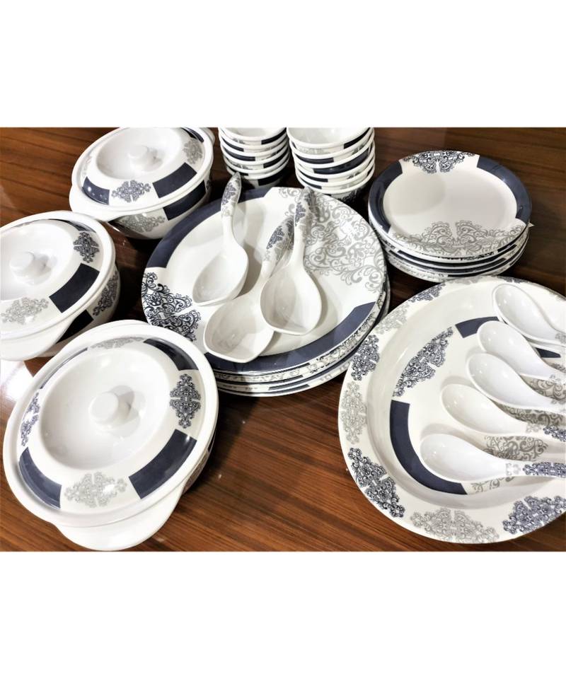 Multicolored Petal Decor Heavy Round High Grade Melamine Dinner Set - Set of 40