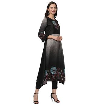 Women's Black Digital Print A-LINE Polysilk Kurti 5