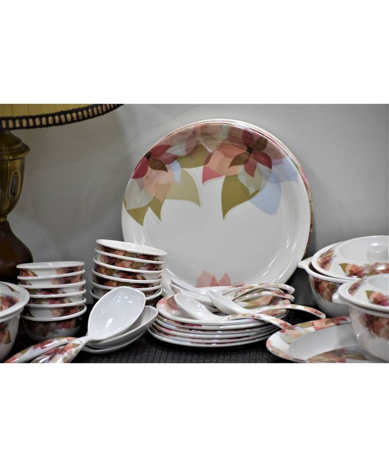 Multicolored Blue Decor Heavy Round High Grade Melamine Dinner Set - Set of 41