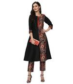 Women's Black Digital Print A-LINE Polysilk Kurti