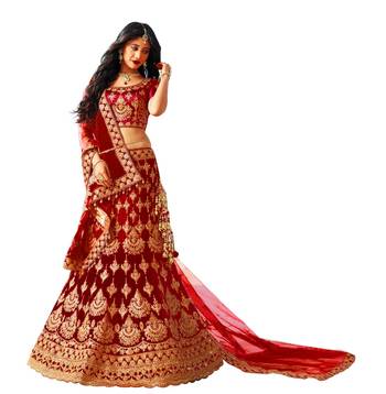 Red Embroidered Satin With Blouse Stylish Lahengha Choli 1