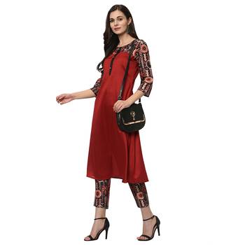 Women's Red Digital Print A-LINE Polysilk Kurti 1