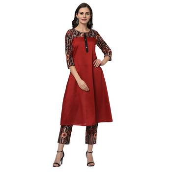 Women's Red Digital Print A-LINE Polysilk Kurti 2