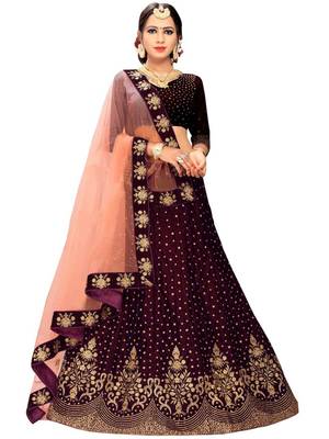 Purple  Embroidered Satin With Blouse Stylish Lahengha Choli 1