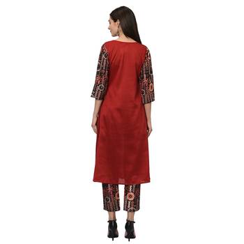Women's Red Digital Print A-LINE Polysilk Kurti 3