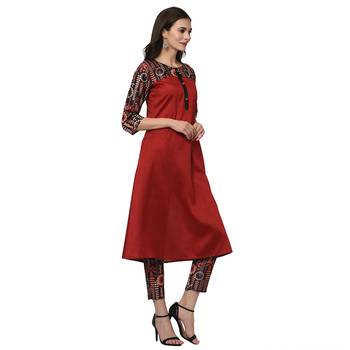 Women's Red Digital Print A-LINE Polysilk Kurti 4