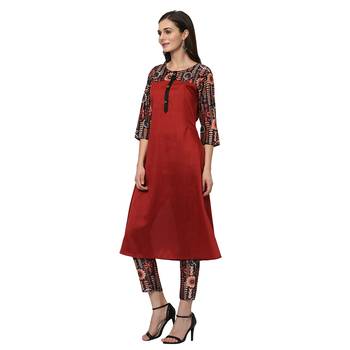 Women's Red Digital Print A-LINE Polysilk Kurti 5