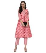 Women's Pink Digital Print A-LINE Polysilk Kurti