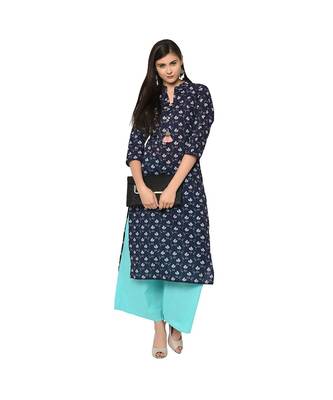 Women's Blue Color Straight Digital Print Kurta Palazzo Set 1