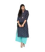 Women's Blue Color Straight Digital Print Kurta Palazzo Set
