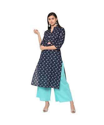 Women's Blue Color Straight Digital Print Kurta Palazzo Set 2