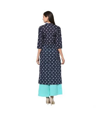 Women's Blue Color Straight Digital Print Kurta Palazzo Set 3