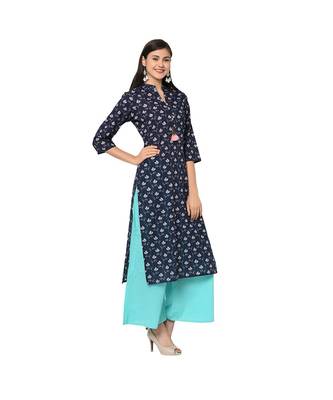 Women's Blue Color Straight Digital Print Kurta Palazzo Set 4
