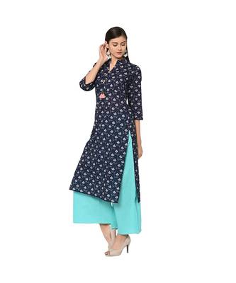 Women's Blue Color Straight Digital Print Kurta Palazzo Set 5