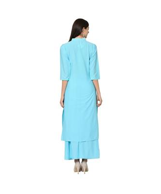 Women's Light Blue Color Straight Foil Print Kurta Palazzo Set 3